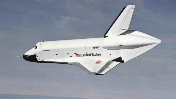 Space Shuttle Enterprise on display during its 1976 public rollout