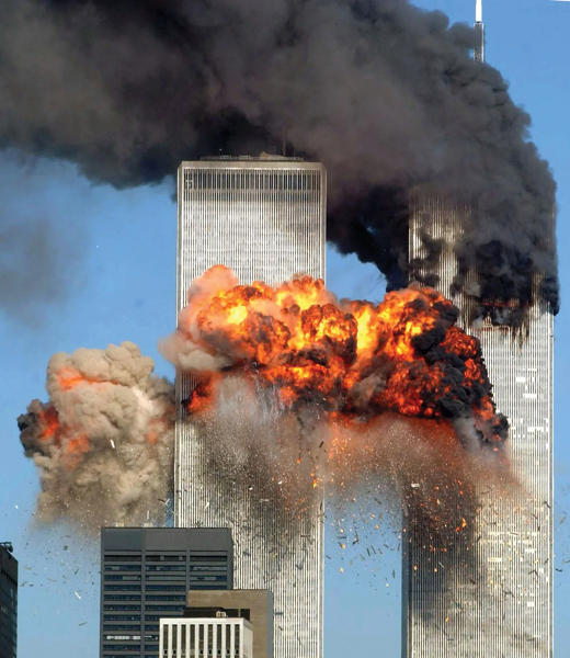 Smoke flames twin towers attacks World Trade September 11 2001.